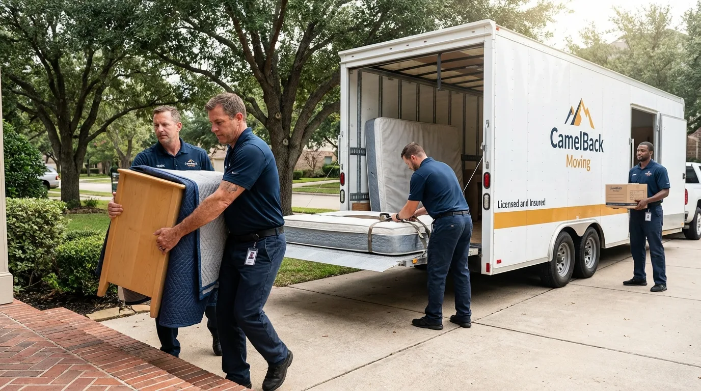 Crew loading residential truck for cross-state move from New Castle, VA
