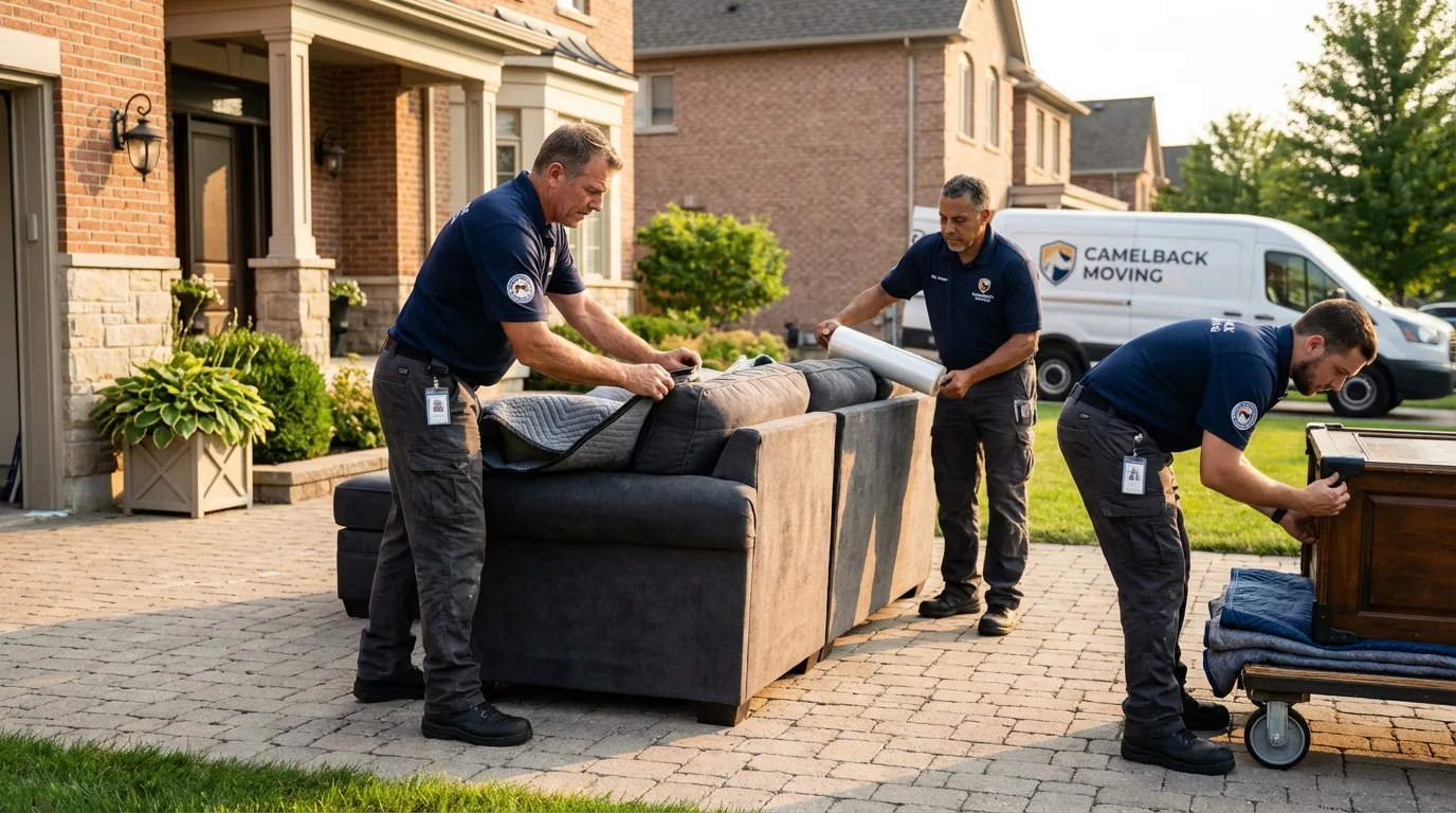Large estate moving crew wrapping furniture in New Castle, VA