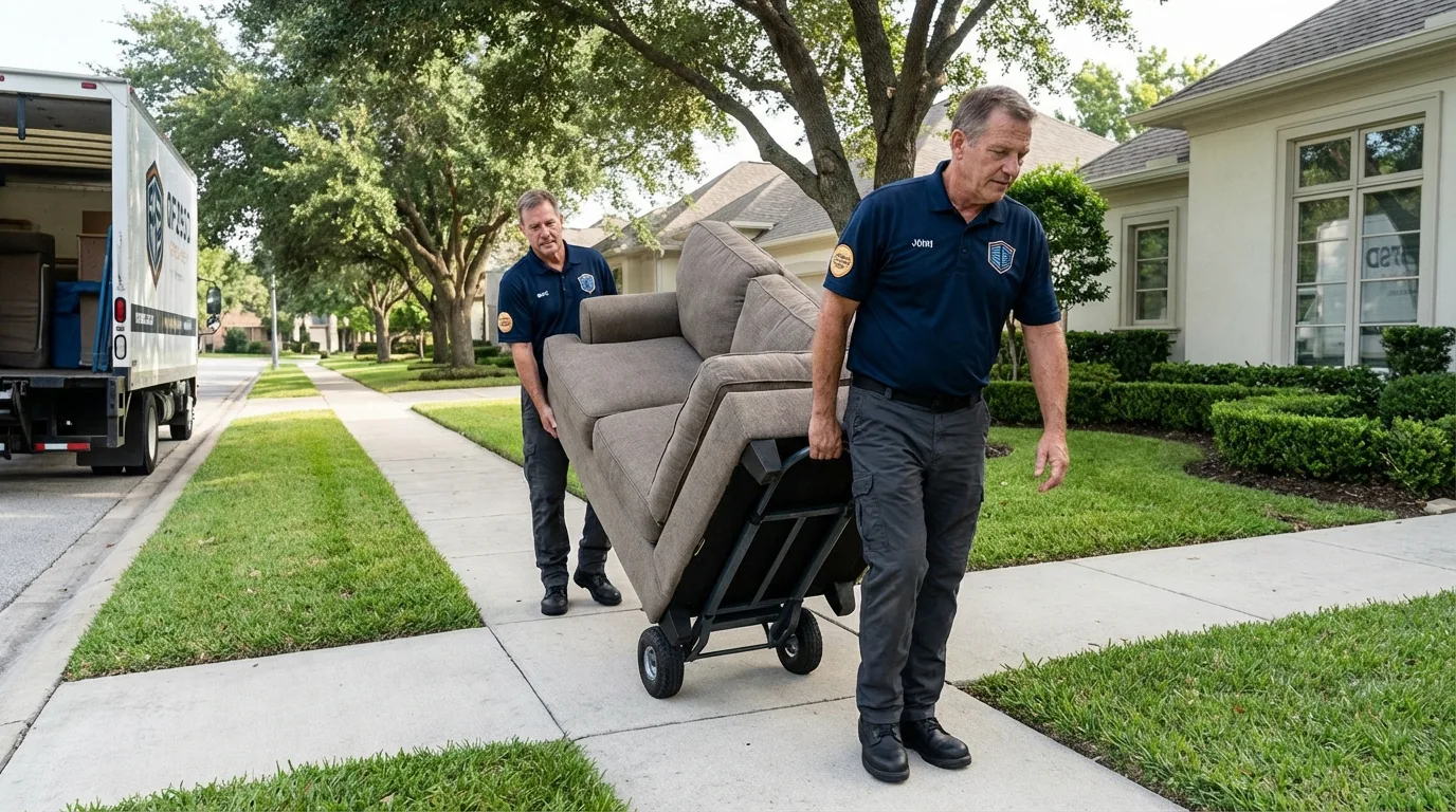 Local residential moving crew loading furniture in New Castle, VA