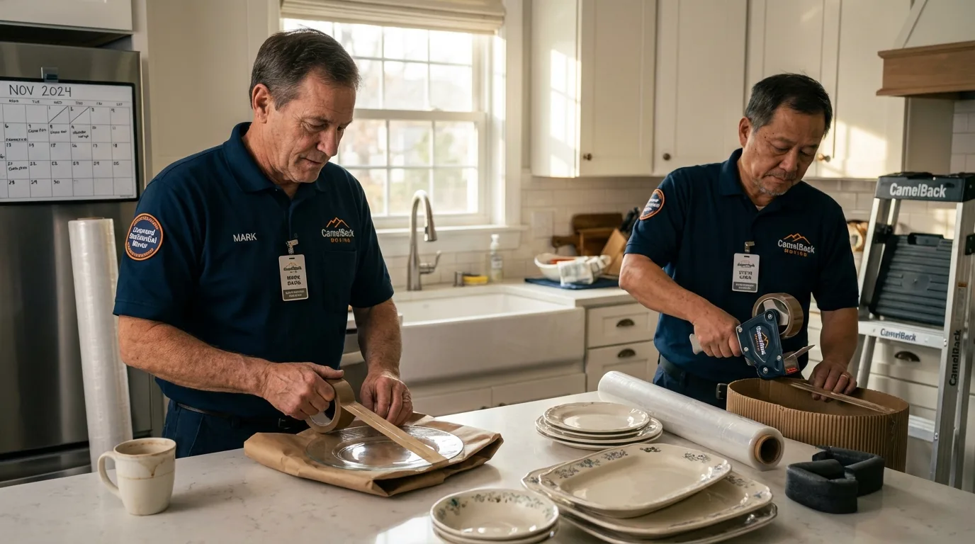 Professional crew packing kitchen dishware in New Castle, VA